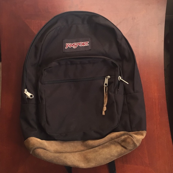 jansport black backpack with leather bottom